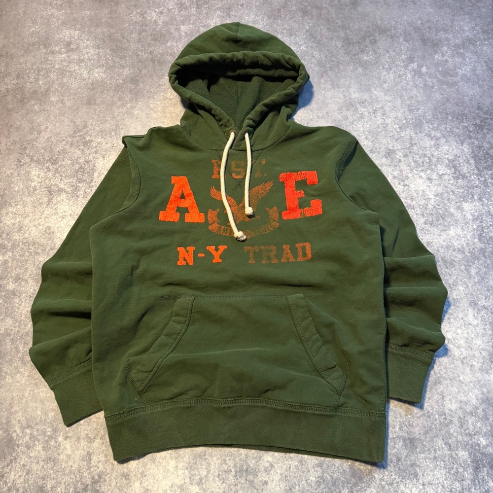 Vintage American‎ Eagle Outfitters Mens Small Green AE NY TRAD Graphic Hoodie